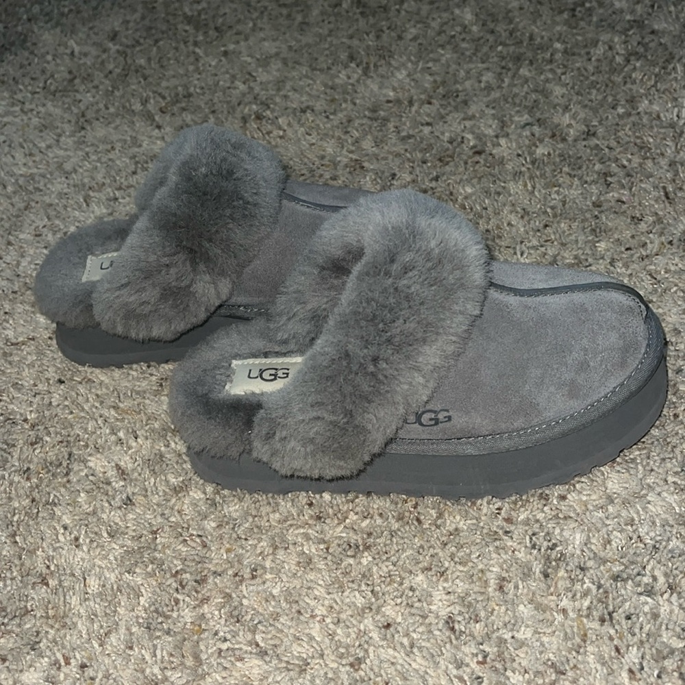 UGG Disquette Suede Fur Platform Slides